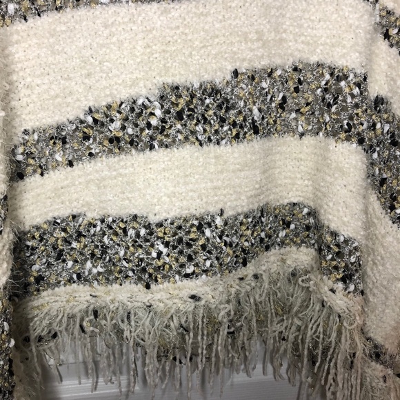 Anthropologie MOTH Knit Chunky Striped Fringe Crewneck Sweater Poncho Medium - Picture 2 of 7
